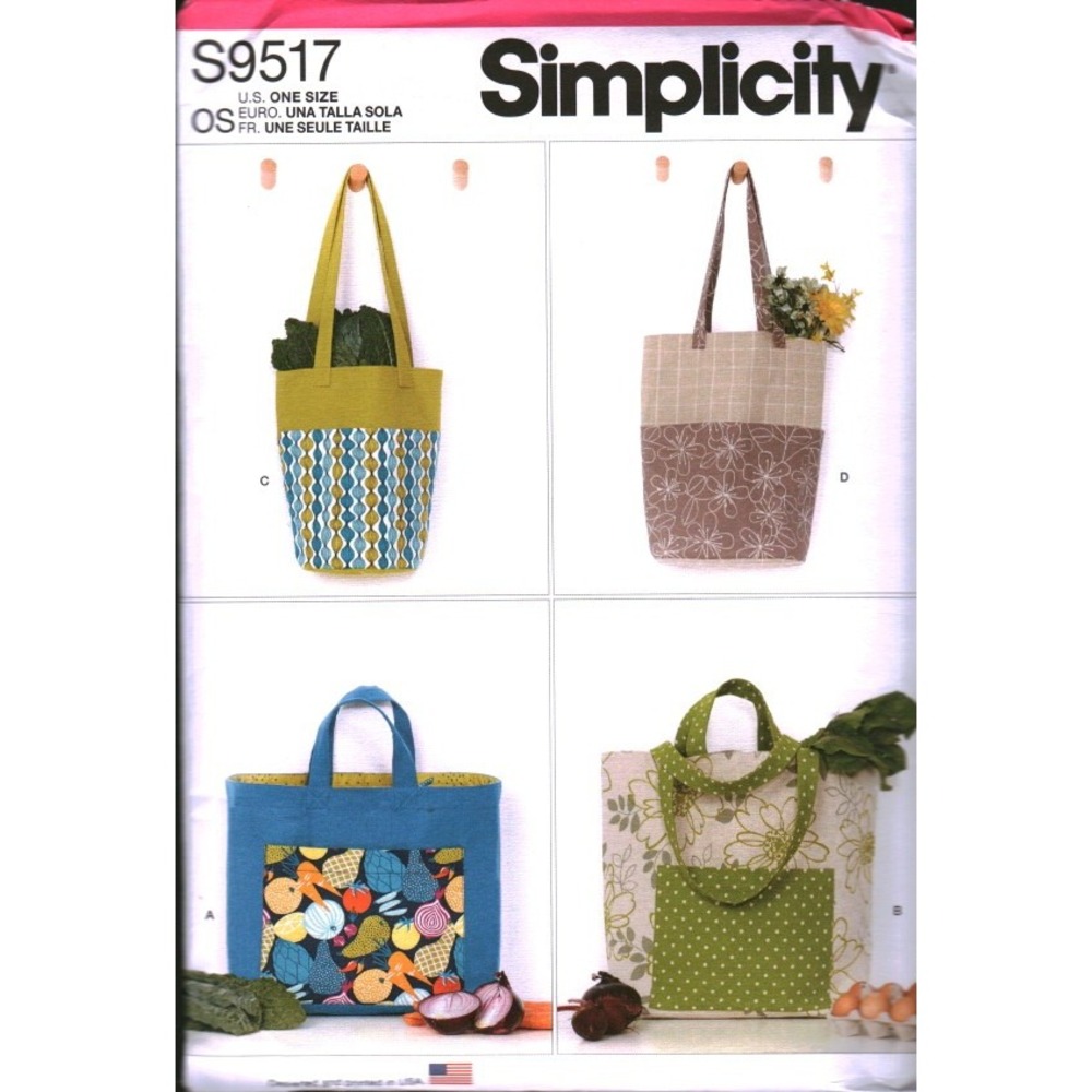 Simplicity S9517 Sewing Pattern Shopping Bags Totes One Size Easy UNCUT